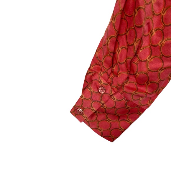 Esqualo Satin Chain Link Dress 6 Orange Wrap Long Sleeve Silky Statement NWOT - Picture 13 of 15